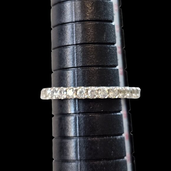 Sterling Silver Half Eternity Ring Sz 7 Gift For Her Anniversary Stackable 2 mm - Picture 1 of 8